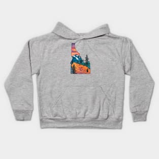 Fly Fishing Idaho State Map Mountain Sunset River Retro Kids Hoodie